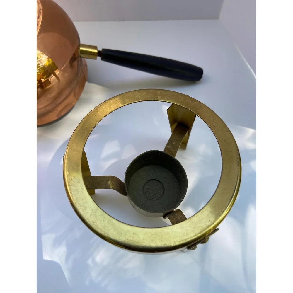 Copper & Brass Vintage Fondue Boiler Pot With Stand & Candle Holder